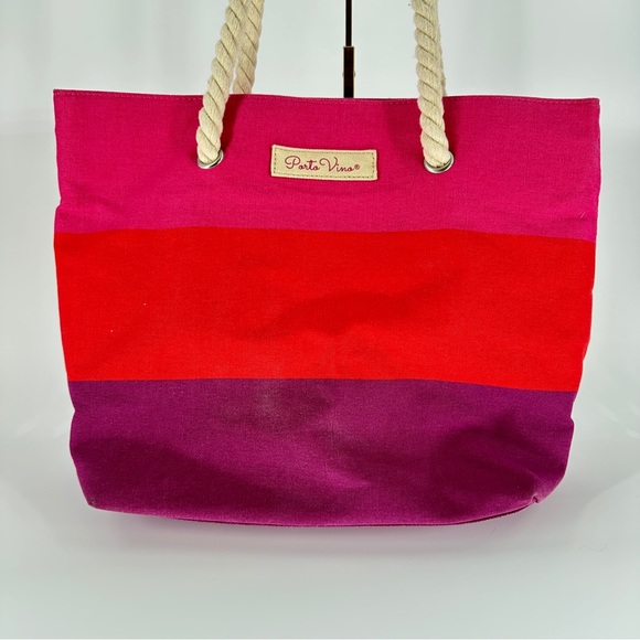 Wine Color-Blocked Pink and Red Insulated Tote with Rope Handles - Picture 4 of 7